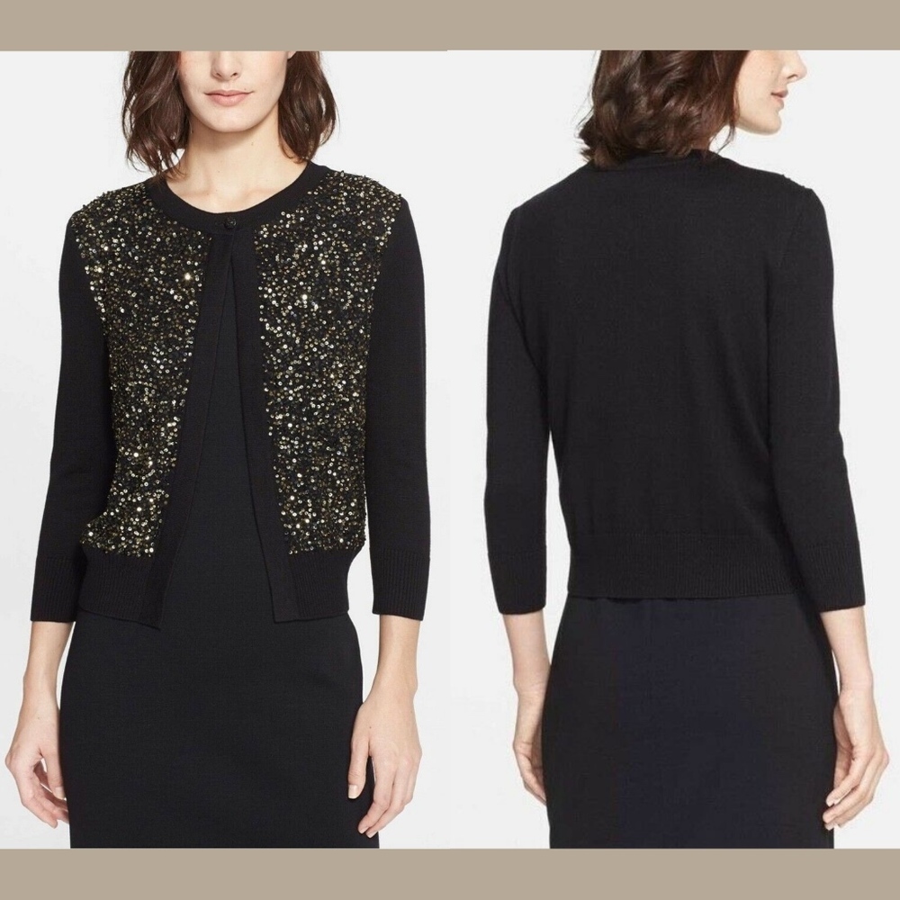 NWT $895 St. John Silk & Cashmere Cardigan‎ + Hand Beaded Panel [SZ Medium ]